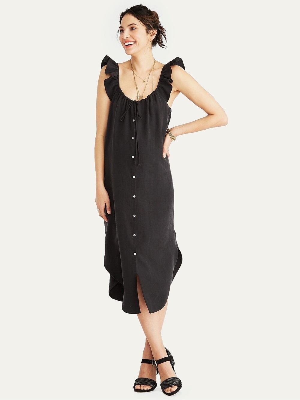 HATCH Jenna Maternity Midi Dress Ruffle Sleeve Tank Linen Black Size 3 Large EUC